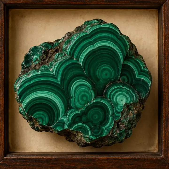 Malachite specimen in a Victorian apothecary setting