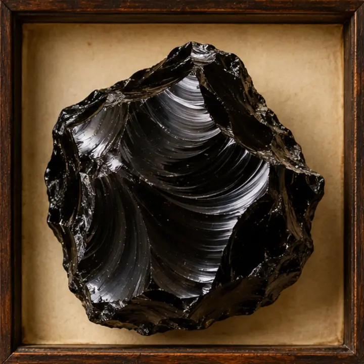 Black Obsidian specimen in a Victorian apothecary setting