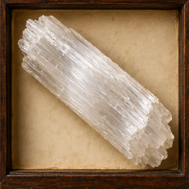Selenite / Satin Spar specimen in a Victorian apothecary setting