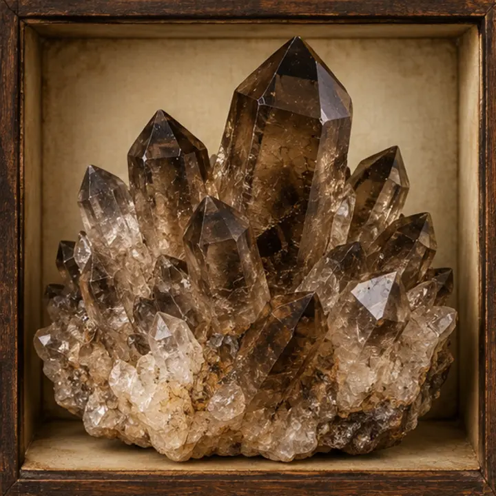 Smoky Quartz specimen in a Victorian apothecary setting