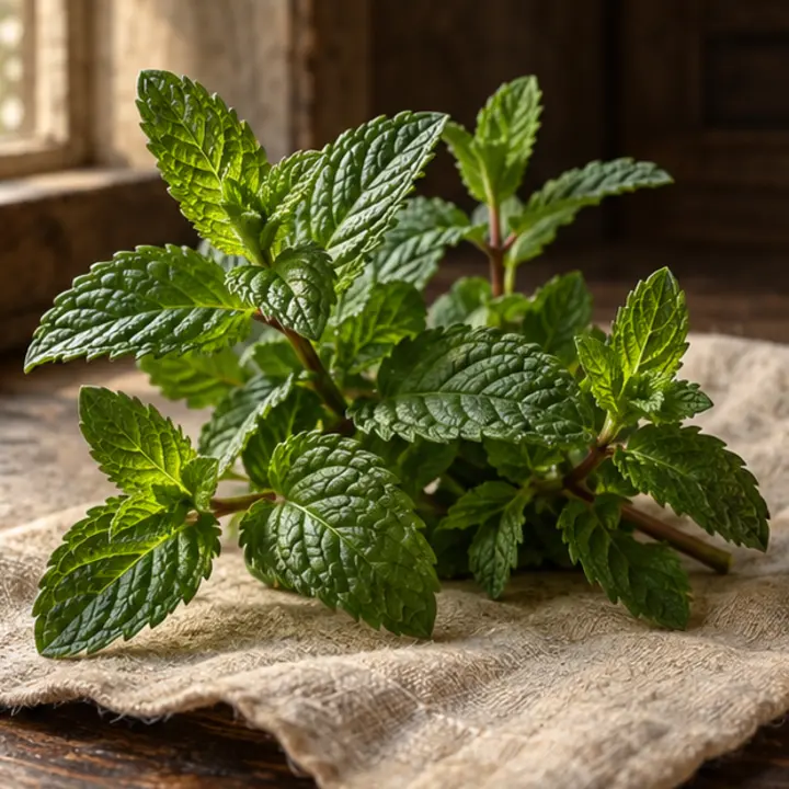 Peppermint specimen in a Victorian apothecary setting