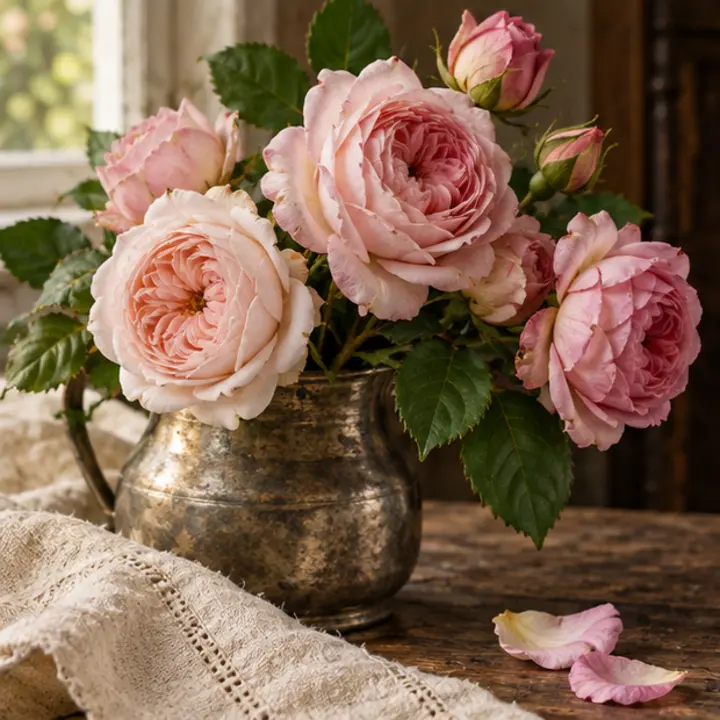 Rose specimen in a Victorian apothecary setting