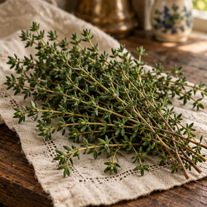 Thyme specimen in a Victorian apothecary setting