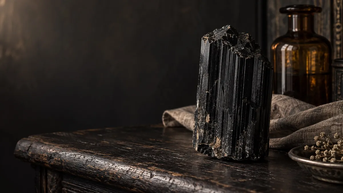 Black Tourmaline crystal — photograph of the stone