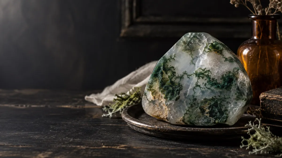 Moss Agate crystal — photograph of the stone