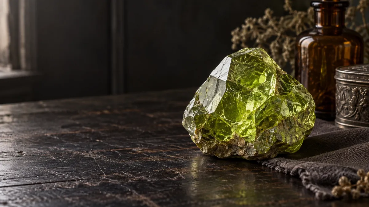 Peridot crystal — photograph of the stone