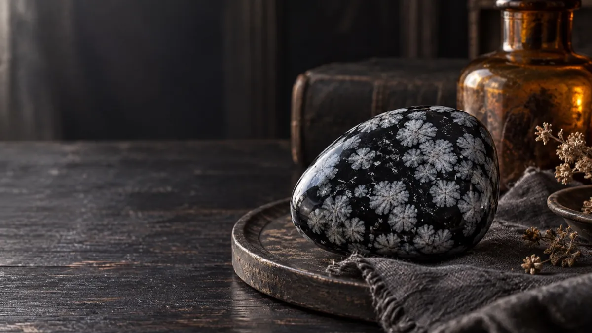 Snowflake Obsidian crystal — photograph of the stone