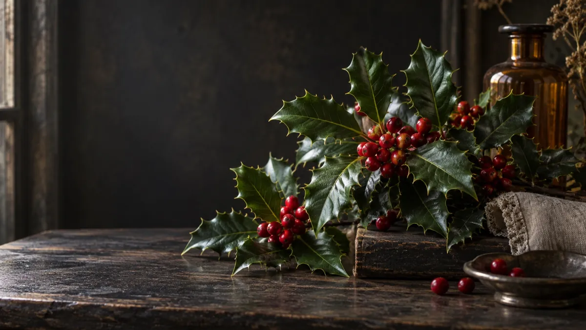 Holly (Ilex aquifolium) — photograph of the herb