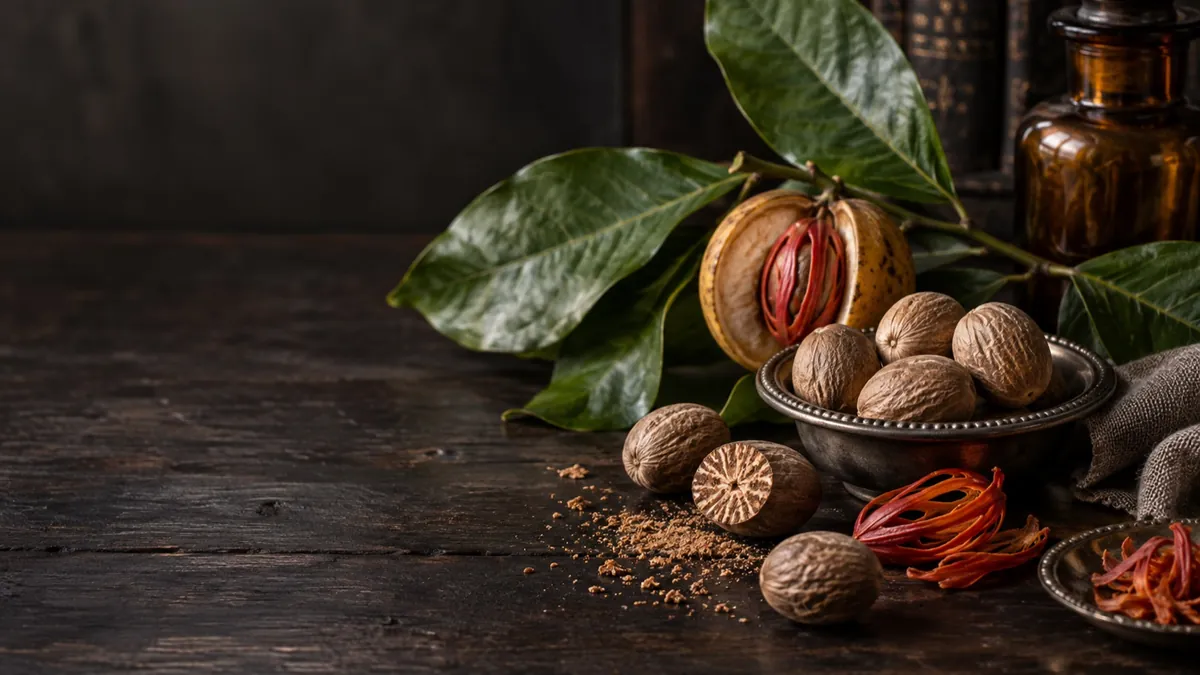 Nutmeg (Myristica fragrans) — photograph of the herb